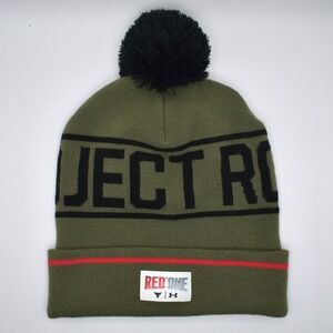 Under Armour Project Rock Red One Pom Beanie Hat Olive Green NWT 6003768-390
